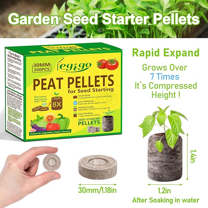 Legigo 200 Pcs 30mm Seed Starter Peat Pellets Pods for Seedlings- Compressed Seed Starting Pellets Seed Starter Pods Plugs Soil Peat Pods for Starting Seeds, Garden Planting Herb Flower Vegetables