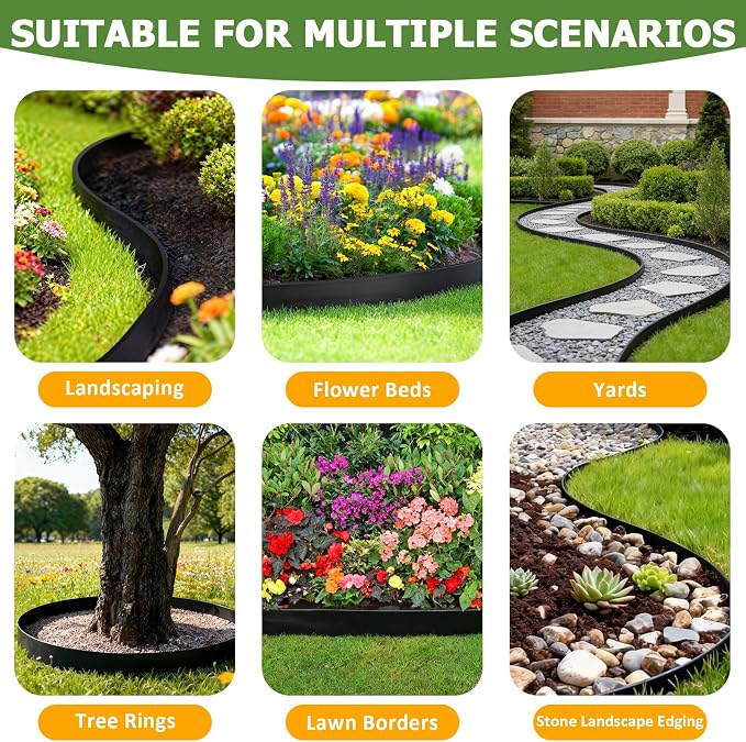 40ft Garden Edging, 4 Inches Tall Landscape Edging for Flower Beds & Garden Borders, Flexible Plastic Border with 50 Metal Stakes for Yard Edging Projects