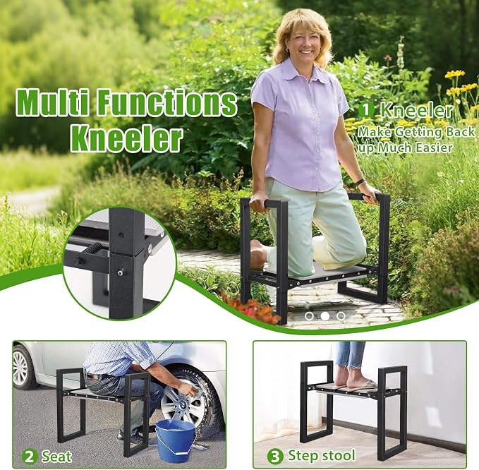 Garden Kneeler and Seat, 12.7" Wide Folding Heavy Duty Gardening Bench with Handles for Kneeling and Seat, Multifunctional Kneeler Stool for Women Seniors,Relieve Knee Back Pain,Gardening Tools Gifts