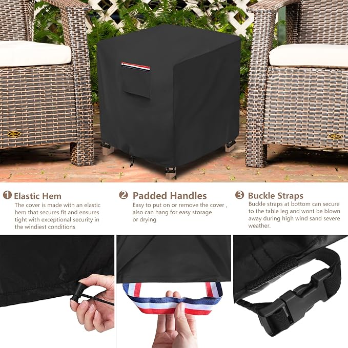 okcool Patio Wicker Side Table Cover,Waterproof Square Patio Small Side Table Cover,Suitable for 3-Piece Outdoor Wicker Patio Bistro Set Side Table,22W x 22D x 18H inch