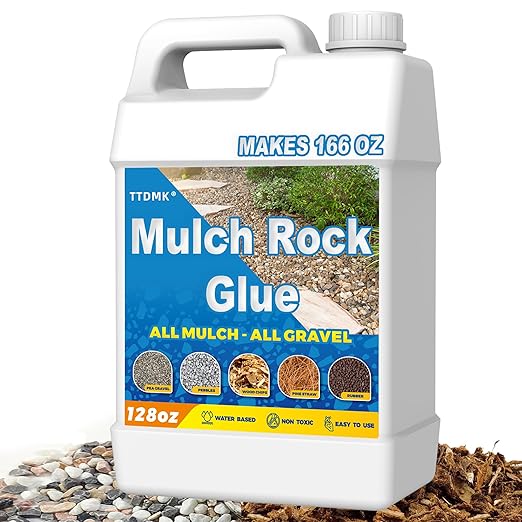 Mulch Glue for Landscaping, 128oz Rock Glue for Landscaping, Garden Anchor Adhesive for Stone, Pebble & Gravel, Rain Resistant Clear Finish, Pet Safe & Environmentally Friendly, Long Lasting Results