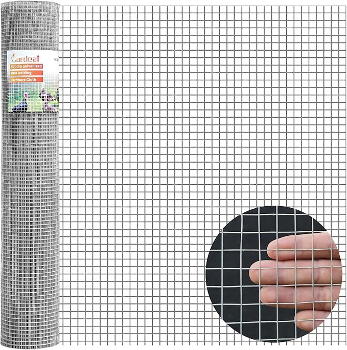 Gardeal 48in x 100ft 19 Gauge 1/2 Inch Hardware Cloth - Double Hot-Dipped Galvanized After Welding Steel Mesh - Duty Rust Proof Fencing for Gardens, Chicken Coops & Poultry Animal Netting Cage Screen