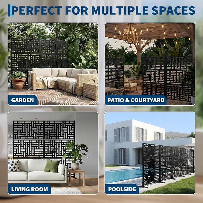 Metal Privacy Screen Outdoor, 72" h×47" w Balcony Patio Privacy Screen, Freestanding Privacy Fence, Decorative Panel, Patio Room Divider for Garden, Balcony, Deck