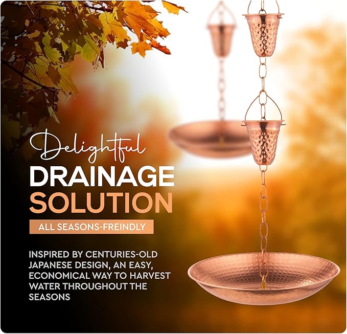 Copper Anchoring Basin – Hammered Metal Bowl for Rain Chain Downspout Gutters – Beautiful Decorative Fountain Dish Display for Outdoor Garden, Lawn & Patio Water Feature – 11” Wide x 2” High