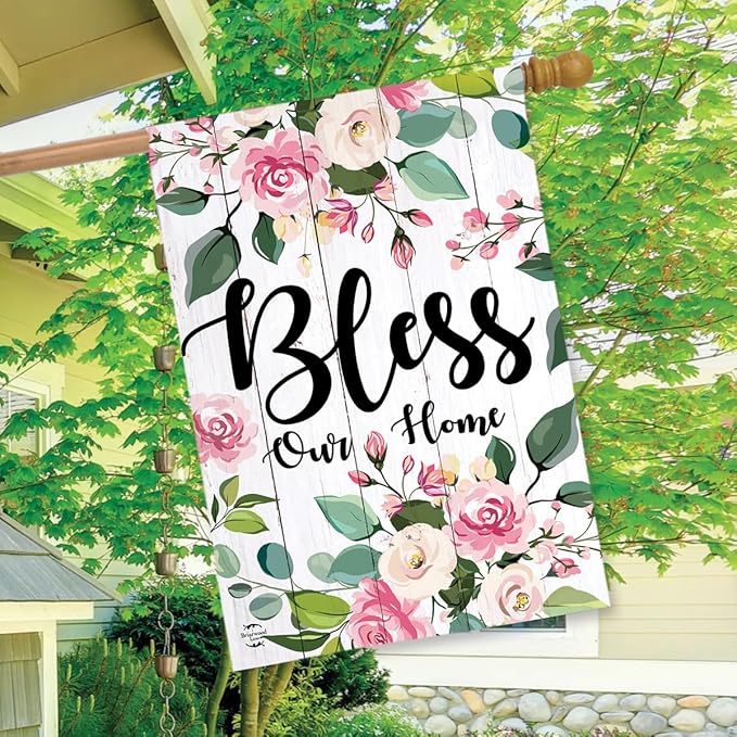 Floral Bless Our Home Double-Sided House Flag 28" x 40" Briarwood Lane