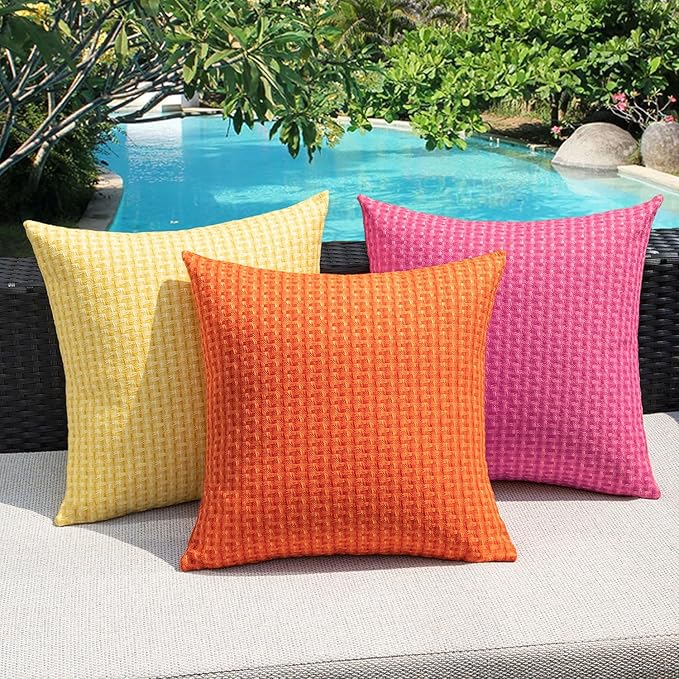 Kevin Textile Fall Outdoor Waterproof Throw Pillow Covers Pack of 2 Weaving Texture Water Resistant Outside Decorative Cushion Covers for Garden Patio Tent Balcony Bench Couch Sofa 18x18 Inch, Orange