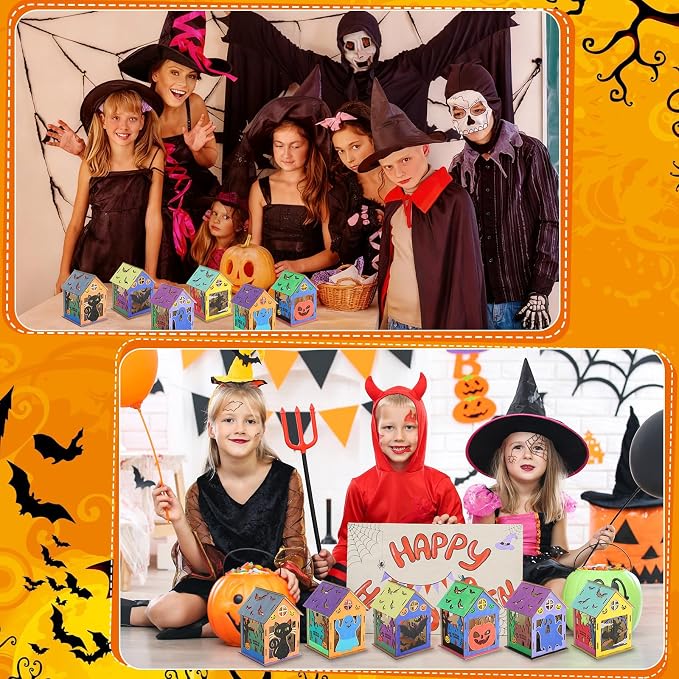 DoubleFill 36 Set Halloween Bird House Kits, Buildable DIY Birdhouse for Children, Wooden House, Arts and Crafts Set for Kids Adults Painting Halloween Party Decoration