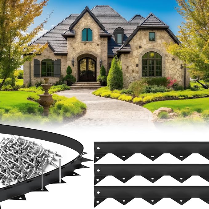 Pushglossy 15 Pcs 49.21ft Metal Paver Edging with Spikes for Paver Projects 39.37" L x 1.2" H Black Bendable Metal Strips Yard Landscape Lawn Edging Border Pathway Divider for Lawn, Garden, Yard