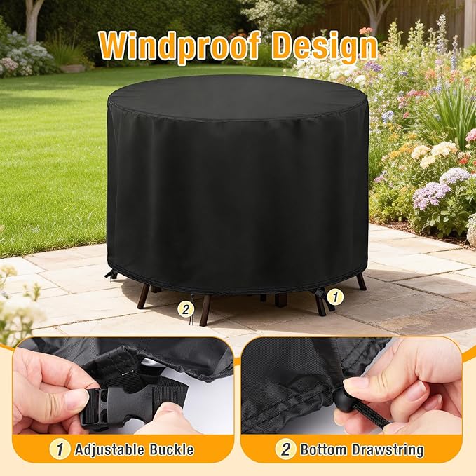 POMER Waterproof Round Patio Outdoor Table Cover,Bar Height Table and Chair Cover Waterproof Outdoor Tall High Table Cover for Round Furniture Set (72" D x 43" H)