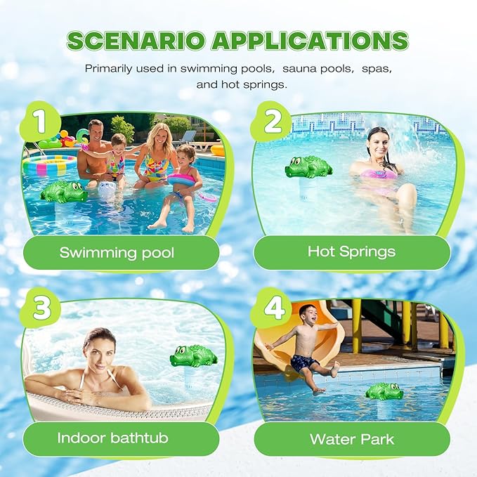 Pool Chlorine Floater,Large Capacity Floating Chlorine Dispenser-Fits 1 & 3 Inch Tablets,Hard Plastic Material Prevents Aging,Applicable to Swimming Pools, Spas, Hot Tubs (Crocodile)