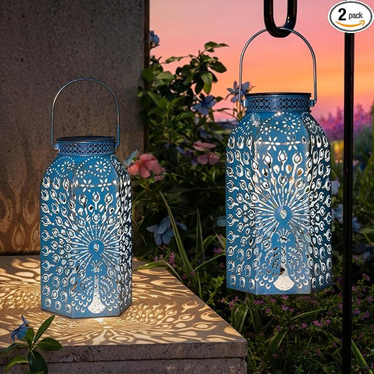 Garden Gifts for Women Solar Lanterns Outdoor Waterproof Peacock Garden Gifts Mom, Big Solar Lights, Garden Decor, Yard Art, Mothers' Day Birthday Gifts Grandma Grandpa(2Pack, Blue Gold
