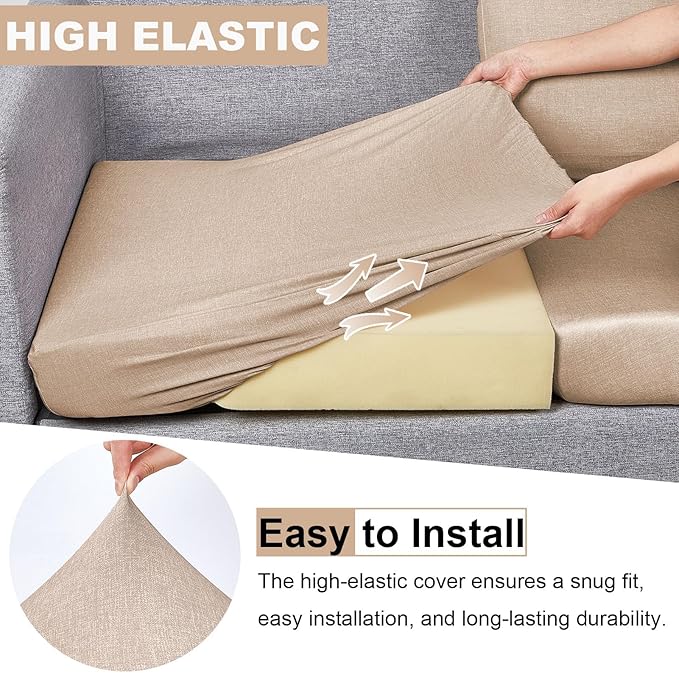 pickyNproud 8Pcs Patio Cushion Covers Stretch Outdoor Couch Cushions Slipcovers Replacement Washable Furniture Protector with Elastic Bottom Sofa Chair Seat Cover, Warm Taupe Khaki