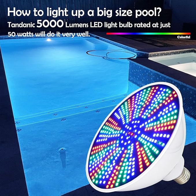 50W Color LED Pool Light Bulb, 12V RGB Replacement for Pentair & Hayward Pool Light Fixtures, 6.75 Inch E26 Base Inground Pool Lighting (Remote)