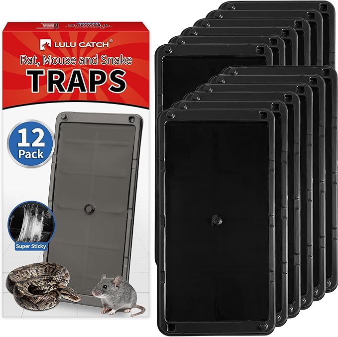 LULUCATCH Mouse Traps 12 Pack, Larger Heavier Glue Traps for Mice Rat & Snakes, Non-Toxic Sticky Mouse Traps Indoor for Home & Kitchen, Easy to Set, Pet Safe Pest Control