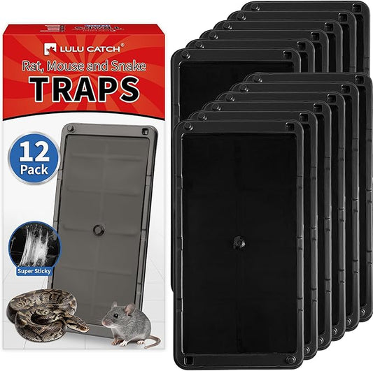 LULUCATCH Mouse Traps 12 Pack, Larger Heavier Glue Traps for Mice, Rat & Snakes, Non-Toxic Sticky Mouse Traps Indoor for Home & Kitchen, Easy to Set