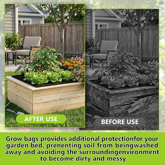 3 Sets 4 x 2 x 1 ft Thick Raised Garden Bed Liner Bags, Breathable Drainage Rectangle Grow Bag with Glove for Wooden Metal Frames, Outdoor Plants Growth Keep Soil Isolation (No Garden Bed)