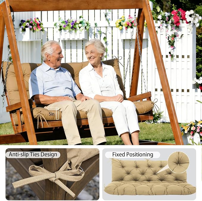 Premium 5" Thicken Porch Swing Cushions Waterproof 3 Seater Replacement Cushions with Backrest and Adjustable Straps, Outdoor Furniture Cushions for Patio, Garden(40×40×5inch)