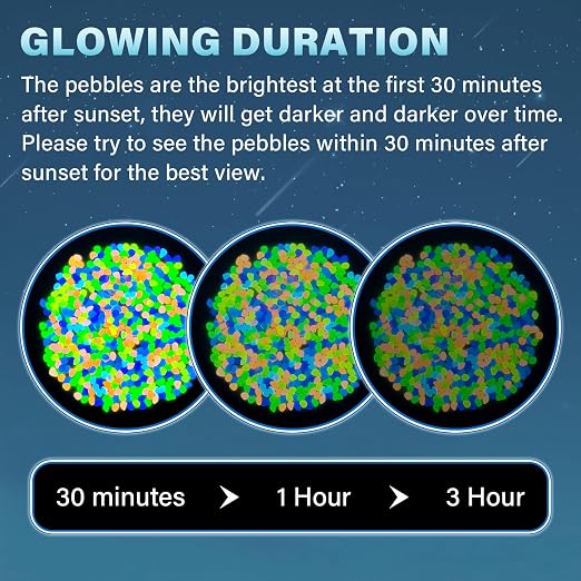 PoYang 500pcs Glow in The Dark Rocks Outdoor - Multicolor Resin Glowing Pebbles for Landscaping, Garden, Fish Tank & Aquarium Indoor Decor, Powered by Sunlight or Lamplight (0.4"-0.7"/pc, 0.6lbs/Bag)