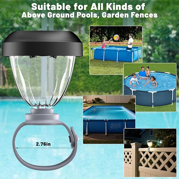 Solar Pool Lights for Above Ground Pools, LED Energy Saving Warm White Light, Waterproof for Frame Swimming Pools Night Accessories (6 Pcs)