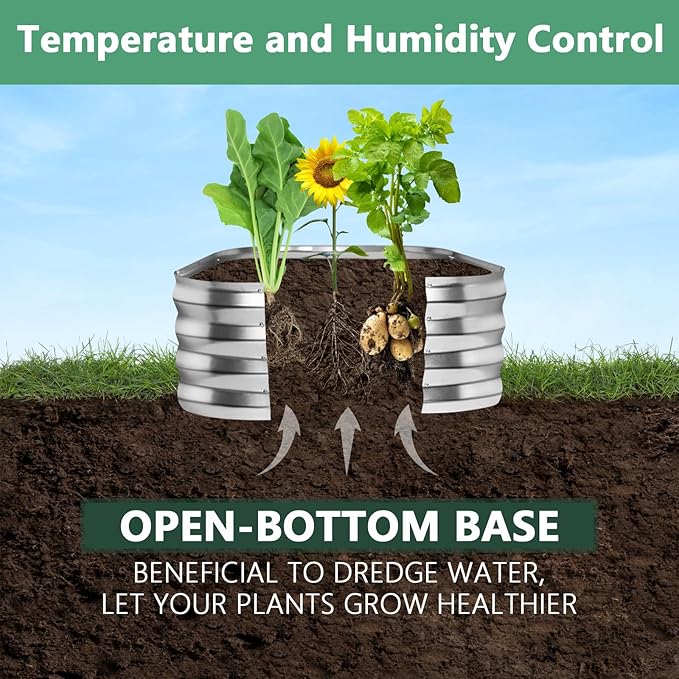 RAYKEEP Raised Garden Bed Kit Outdoor, 2pcs 3x3x1FT Galvanized Oval Planter Box, Large Metal Garden Boxes for Planting Vegetables, Fruits, Flowers