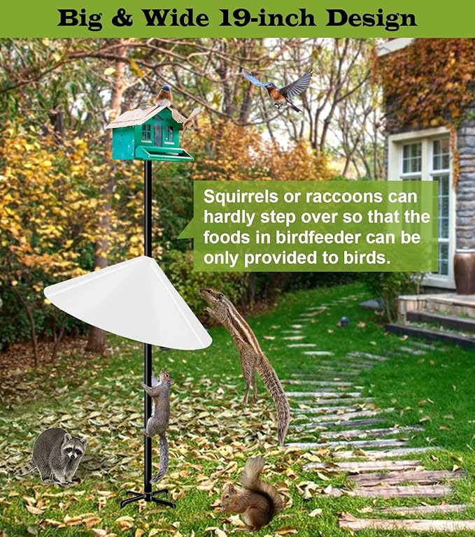 19 Inch Wide Squirrel Baffle for Bird Feeder Pole, Outside Pole Mount Stopper & Bird House Guard for Outdoor Shepherd’s Hook, Semi-Transparent, 1 Pack