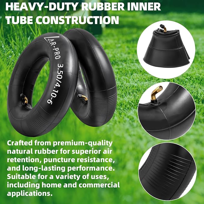 AR-PRO 3.50/4.10-6 (13 x 4.00-6) Replacement Inner Tubes for 6-Inch Rim Tires with TR-87 Bent Valve, Heavy-Duty Inner Tubes for Lawn Mowers, Wheelbarrows, Hand Trucks, Dollies – 2 Pack