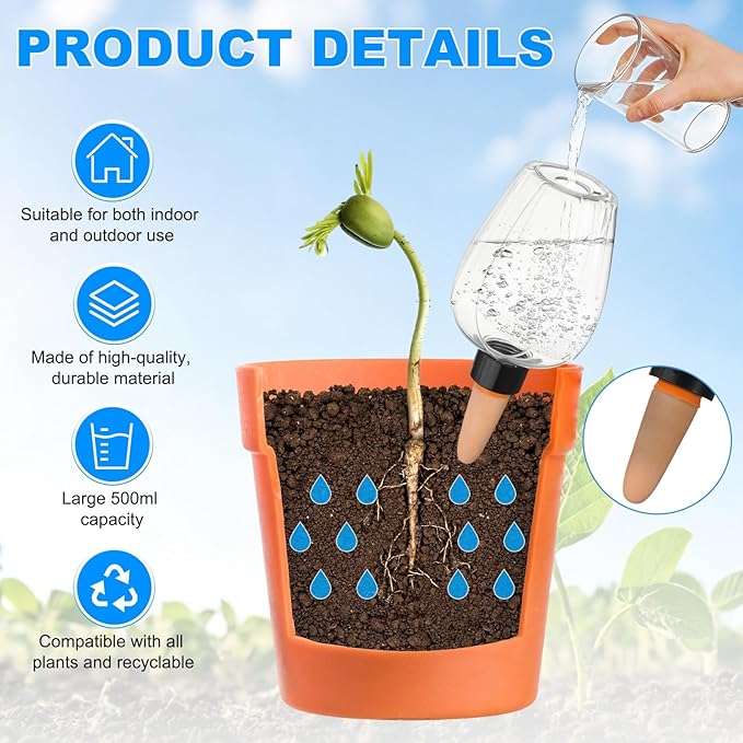 M METERXITY 4-Pack Plant Self Watering Globes, 6.8 oz Plastic Rose Water Bulbs Top Fill for Indoor/Outdoor Plants, Self Watering Spikes Slow Release Terracotta [White]