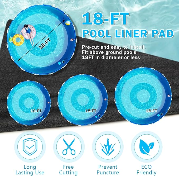 18FT Round Heavy Duty Pool Pad for Above Ground Pools, 8.4 OZ/M² Puncture Resistant Liner Protector, Seamless Under Pool Mat Extends Liner Life Geotextile Ground Cloth Gravel Concrete Dirt