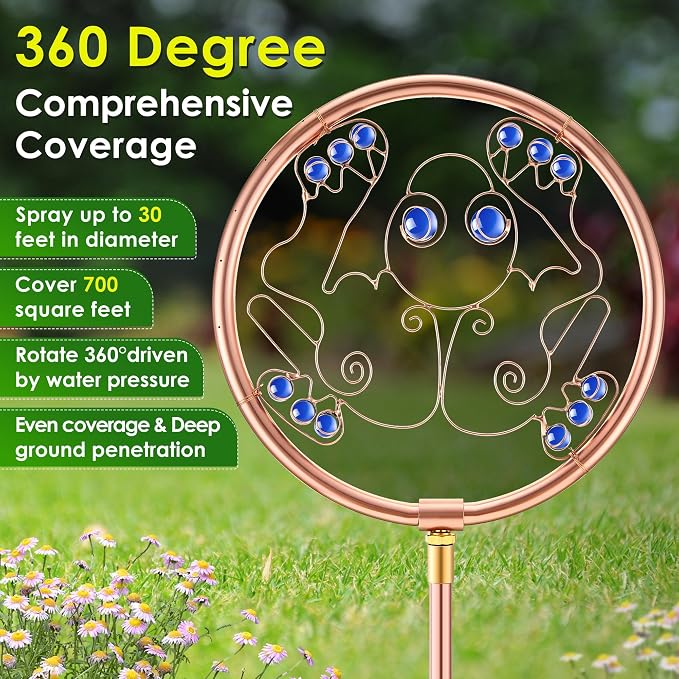 34" H Copper Coated Stainless Steel Ornamental Sprinkler, Corrosion Resistant Garden Rotating Sprinkler 360 Degree Shape Decorative for Lawn Garden Landscape(Frog)