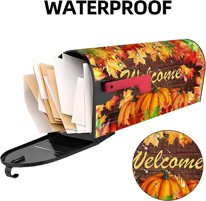 Fall Leaves Mailbox Covers Magnetic Fall Thanksgiving Mailbox Cover Autumn Post Letter Box Cover for Garden Yard Decor 21x18 Inch