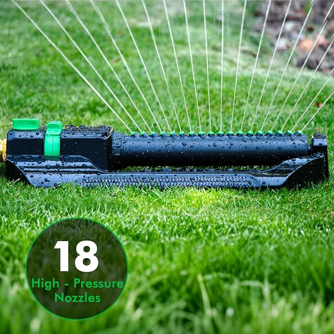 RESTMO Heavy Duty Oscillating Sprinkler with Metal Base, Adjustable Flow Control Lawn Watering System, Covers Up to 3,600 Sq. Ft. for Garden, Yard