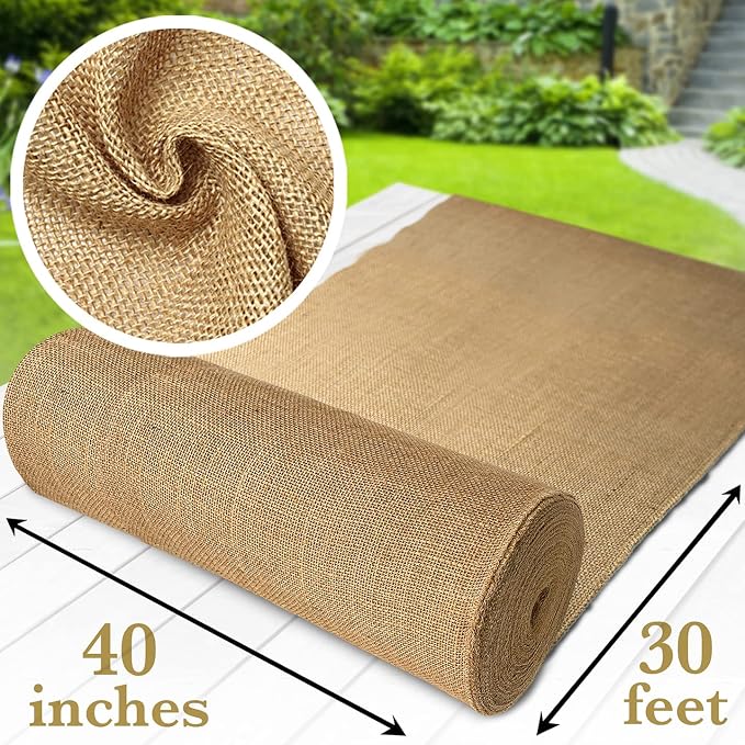 Burloptuous 40" x30 Feet Gardening Burlap Roll - Multipurpose Natural Burlap Fabric, High Density Jute Fiber Material for Decorations, Center Pieces for Home, Rustic Party Décor