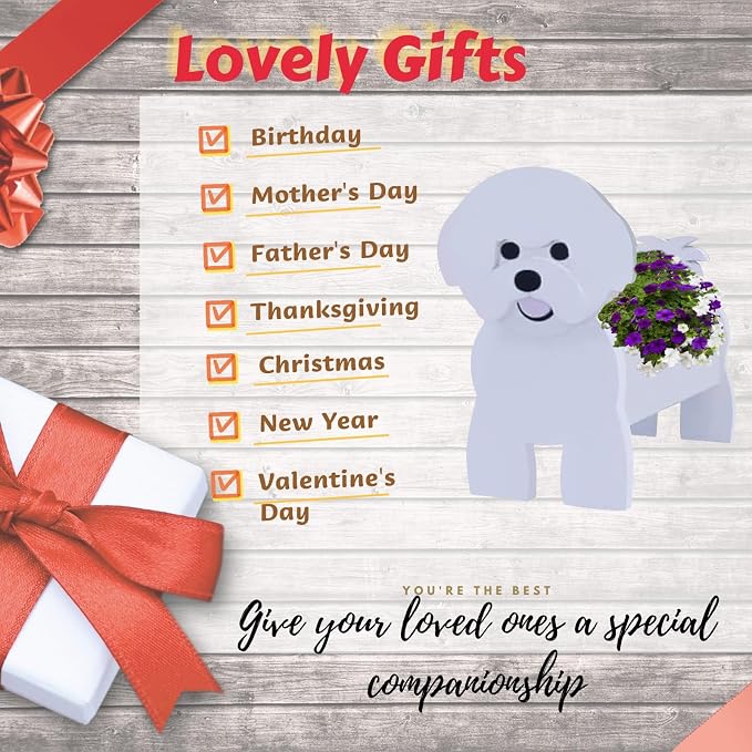 Bichon Frise Dog Planter Plant Pots,Cute Large Dog Flower Planter,Gifts for Pet Lovers,Unique Animal Plant Pots,Office,Indoor Outdoor Garden Decor(9.84 * 9.06 * 17in)