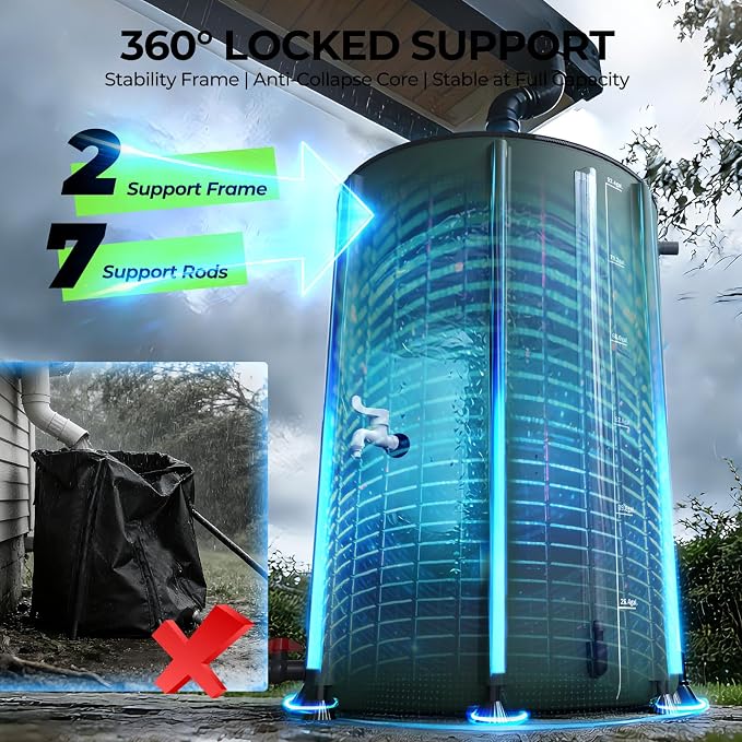 SKM Collapsible Rain Barrel, PVC Rain Water Collection System and Water Tank for Outdoor/Garden/Lawn, Portable Rain Water Collection Barrel Container with Spigots & Overflow Kit, 100Gallon, Green