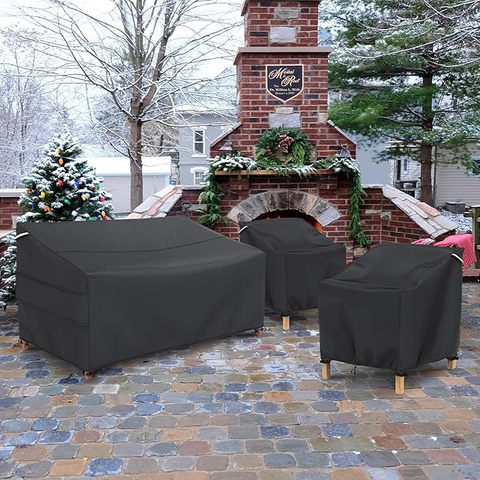 Gasadar Waterproof Outdoor Sofa Cover, 3-Seater Outdoor Loveseat Cover, 87"W x 37"D x 35"H, Black