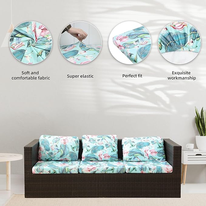 BIETYONE 8Pcs Stretch Patio Cushion Covers,Outdoor Couch Covers Replacement,Outdoor Couch & Sofa Slipcovers,for Patio Furniture Cushion Covers,Washable Reusable urniture Protector(Hummingbird,8PCS)