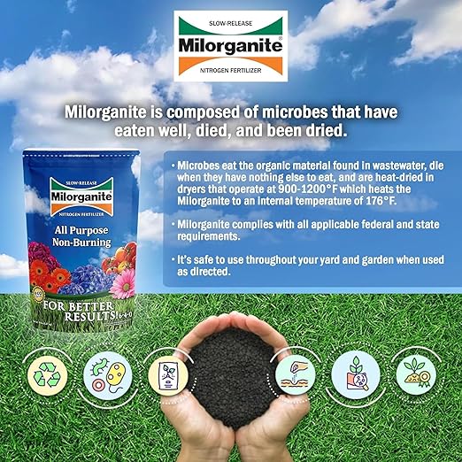 Milorganite All-Purpose Eco-Friendly Slow-Release Nitrogen 6-4-0 Fertilizer, 5 Pound Bag (Pack of 2) - for Lawns, Flowers and Gardens