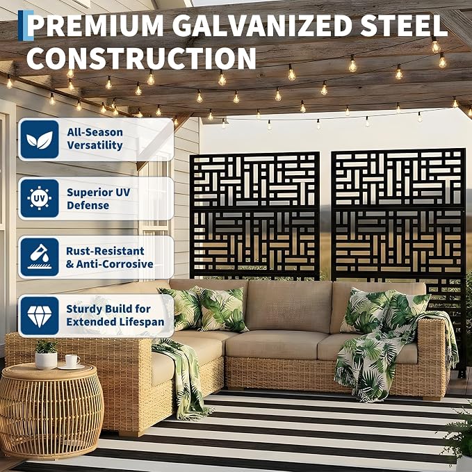 Metal Privacy Screen Outdoor, 72" h×47" w Balcony Patio Privacy Screen, Freestanding Privacy Fence, Decorative Panel, Patio Room Divider for Garden, Balcony, Deck