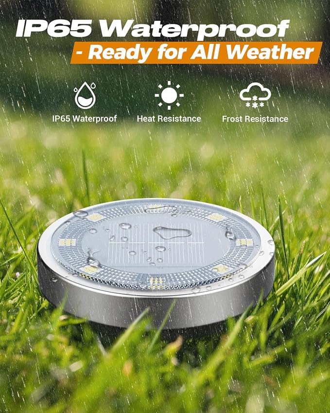 btfarm 16 Pack Solar Lights Outdoor, 8 LED Solar Ground Lights IP65 Waterproof Flat Solar Disc Light, Pathway Lights for Garden Lawn Patio Yard Path Landscape, Green