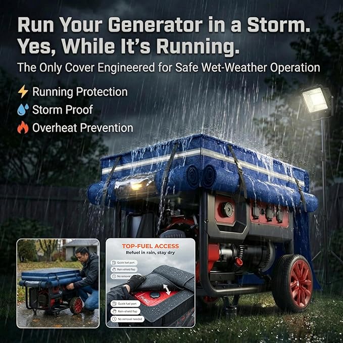 Generator Covers While Running, Universal Generator Cover, 600+210D Double Layer Production, Heavy Duty and Waterproof, for 5000W-10000W Frame Type Generators, Blue, with Storage Bag