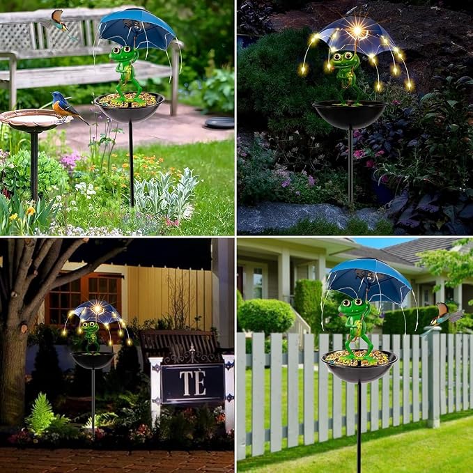 Solar-Powered Bird Feeder with LED Frog Light - Vibrant Garden Decor, Weatherproof Fun Feeding Device (Frog)
