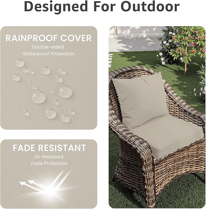 PatioGlow Outdoor Seat Cushion Set 22 x 22 x 4 Inch, Waterproof & Fade Resistant Patio Furniture Cushions with Removable Cover, Thick Deep Seating Pads for Outside Chair Sofa Couch