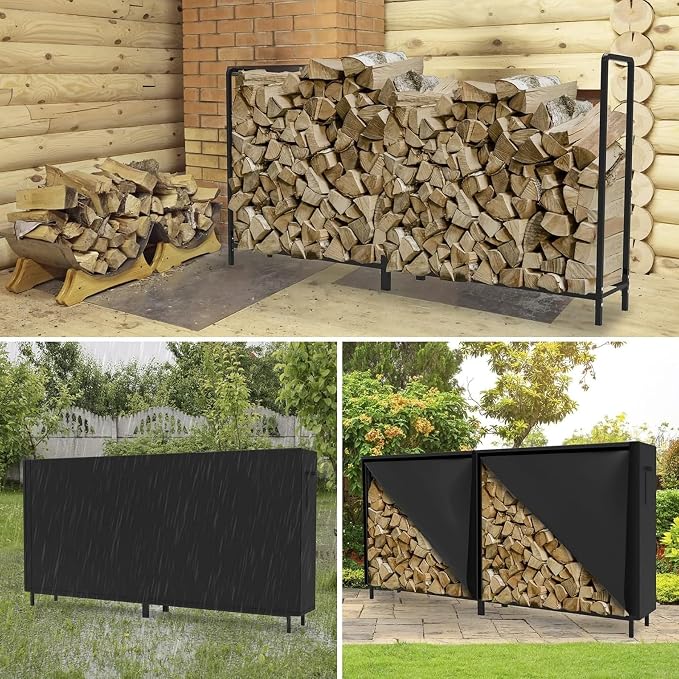 WALMANN 6 ft Firewood Rack with Cover, Heavy Duty Log Rack With Weather Resistant 600D Oxford Fabric Cover, Indoor/Outdoor Wood Holder for Firewood