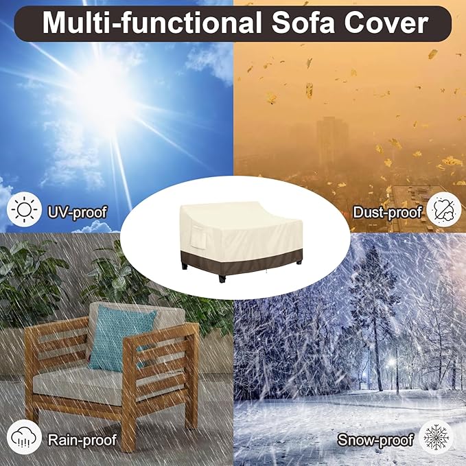 PureFit Outdoor Couch Cover Waterproof Patio Sofa Furniture Covers, 2-Seater Outdoor Loveseat Cover with Air Vent and Handles, 60W x 35D x 35H Inches, Beige/Brown