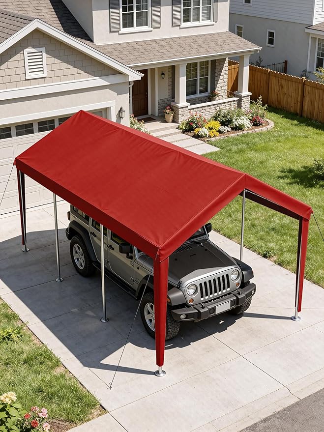 10 x 20 Ft Carport Replacement Cover, Heavy Duty Outdoor Car Tarp Canopy, Waterproof & UV Protected Tear Oxford Tarp with Ball Bungees (Frame is Not Included)