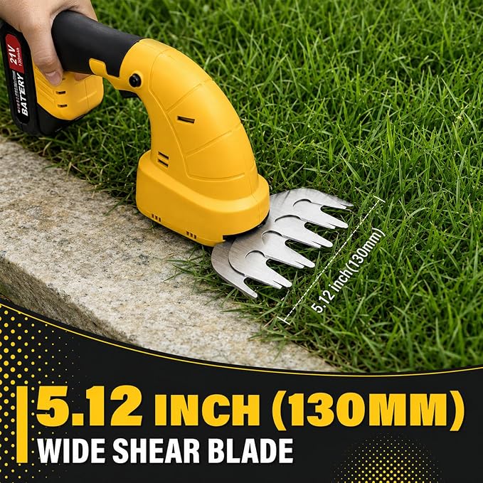 2-in-1 Cordless Hedge Trimmer & Grass Shear, 21V, Yellow | Lightweight Handheld, Small Yard Lawn Edging, Easy One-Hand Pruning for Women & Seniors, 2 Batteries & Charger