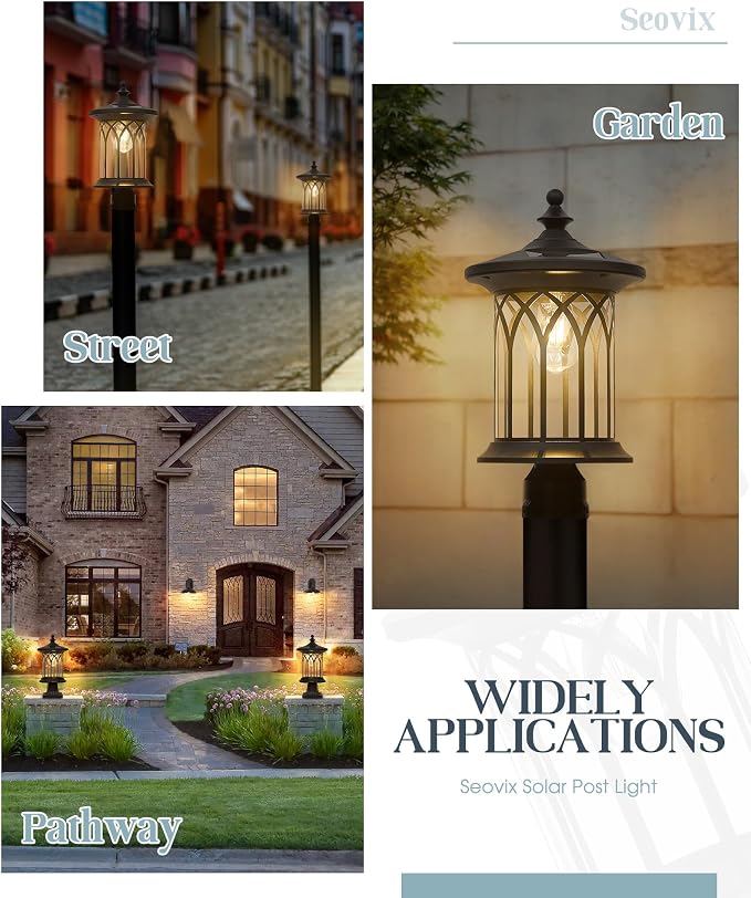 2 Pack Solar Post Lights Outdoor Waterproof Dusk to Dawn E26 IP44 | 2 pack dusk-to-dawn solar post lights with E26 base, IP44 waterproof PC shell, 2600mAh battery for pathway, driveway, lawn