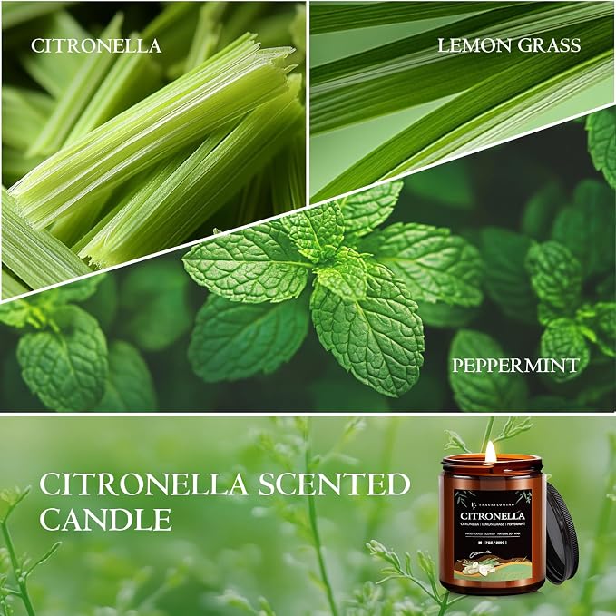 Citronella Candles, Indoor Outdoor Lemongrass Scented Candles，Natural Soy Wax Jar Candle, 100-Hour Burn Time, 7 oz (2 Pack)