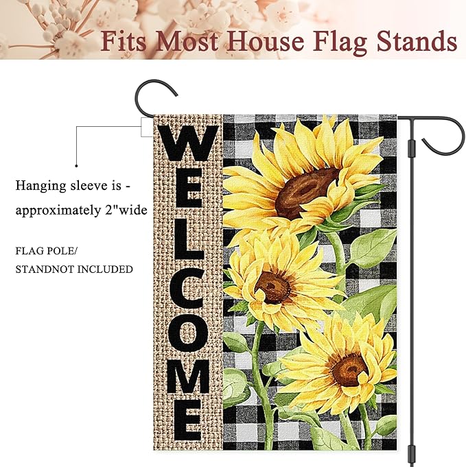 Summer Sunflower Garden Flag 12x18 inch Double Sided Welcome Burlap House Flag, Small Outdoor Yard Flag for Garden Porch Farmhouse Decor