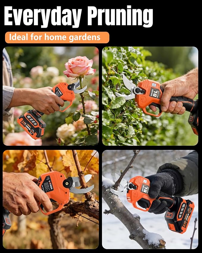 VOTREK® Electric Pruning Shears Cordless with 2 Batteries, [1.6'' Cutting Diameter] Professional Power Pruner, Garden Scissors for Tree Trimming Branch Cutter [SK5 Blades] [Brushless] [LCD Display]